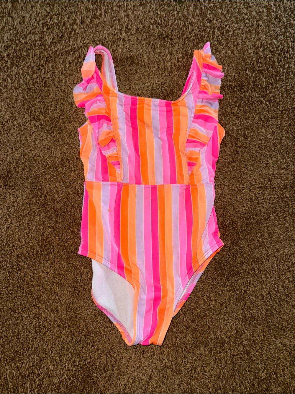 Cat & Jack Pink and Orange Striped Girls One-Piece Swimsuit